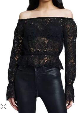 L’Agence Iggy Off-the-Shoulder Top - Black Lace Off-Shoulder Women’s Top